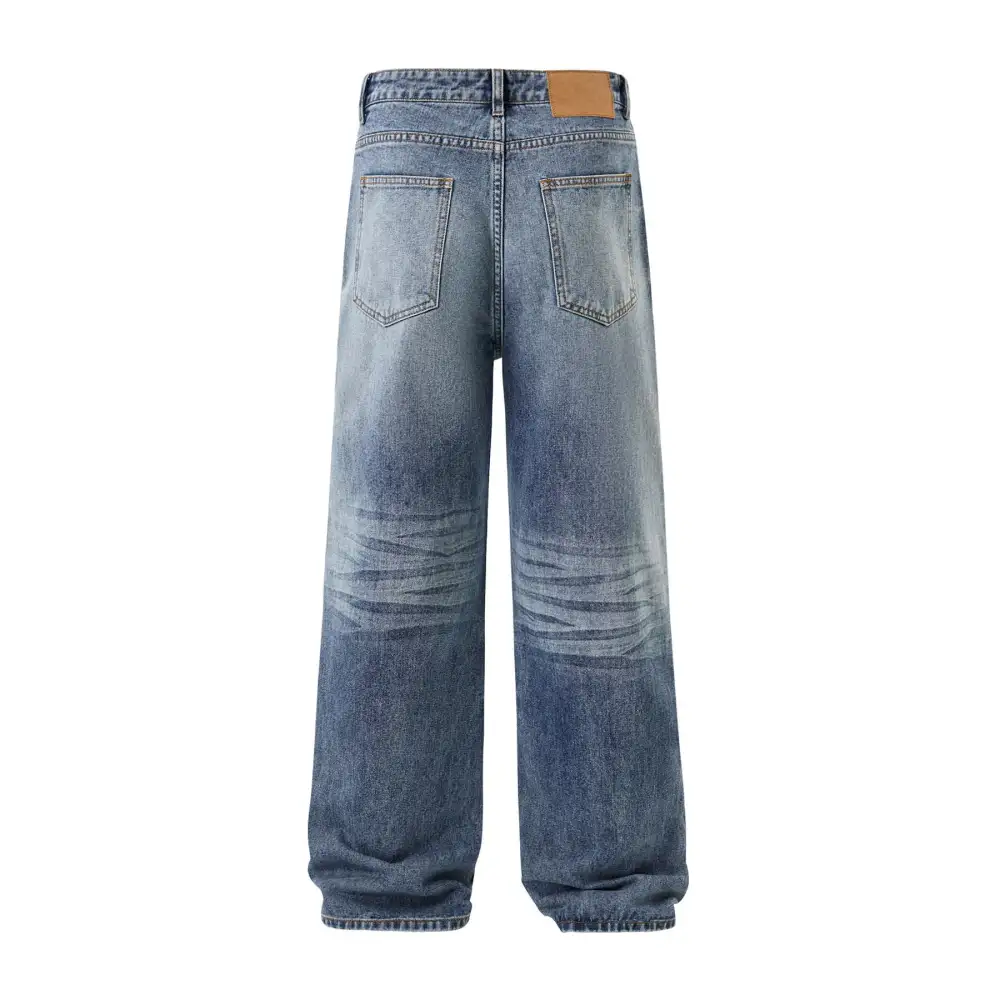 Streamlined Straight Leg Whiskered Denim Jeans