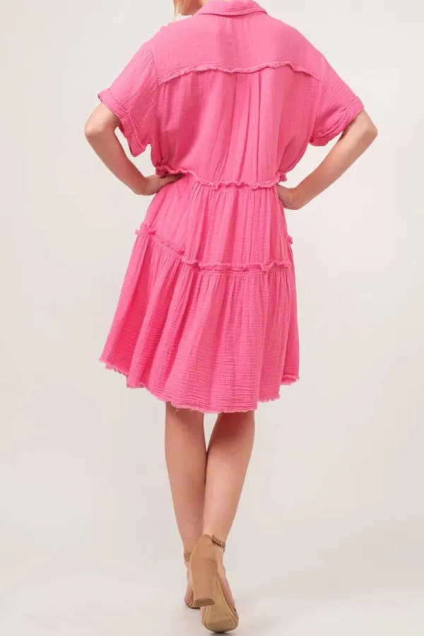 Raw Edge Tiered Casual Dress