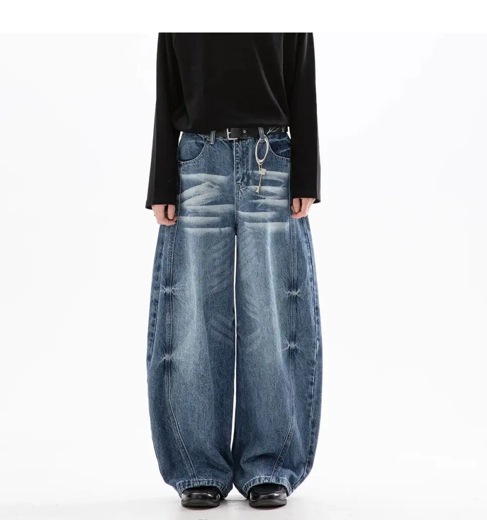 Ultra-Wide Whisker-Fade Washed Jeans