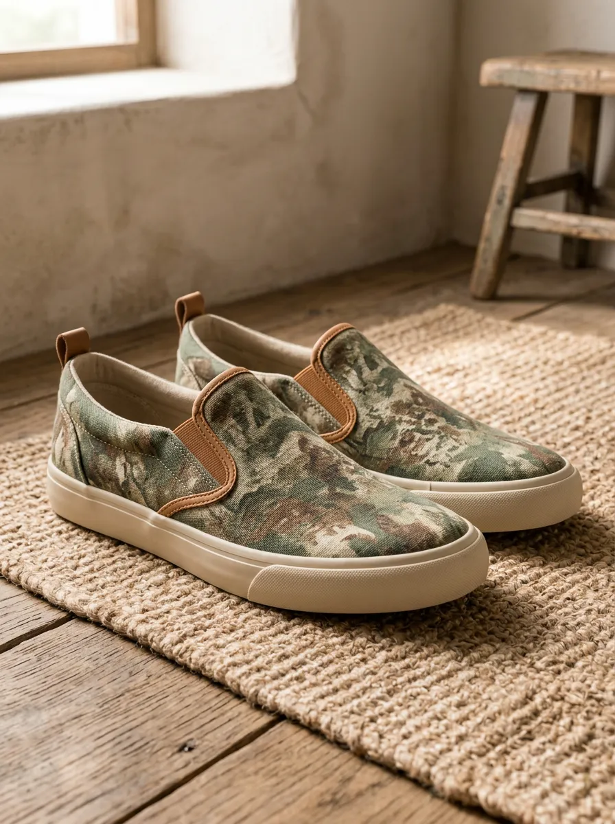 Men's Classic Outdoor Enthusiast Camouflage Patterned Slip-on Canvas Shoes
