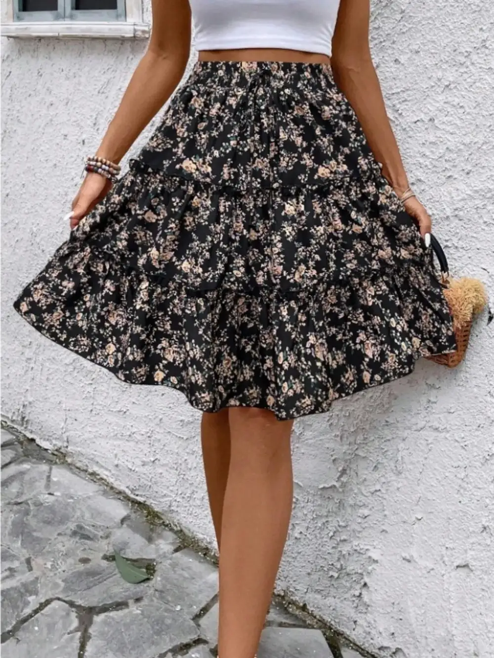 Everyday Floral Print Midi Skirt