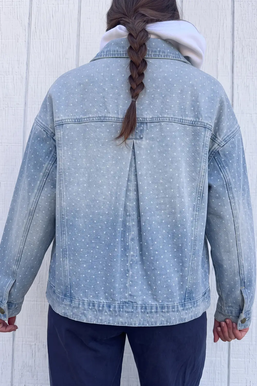 Refined Collared Denim Polka-Dot Pocketed Jacket