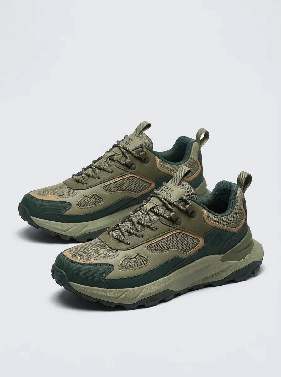 Trail-Inspired Hiking-Inspired Mesh-Panel Casual Sneakers