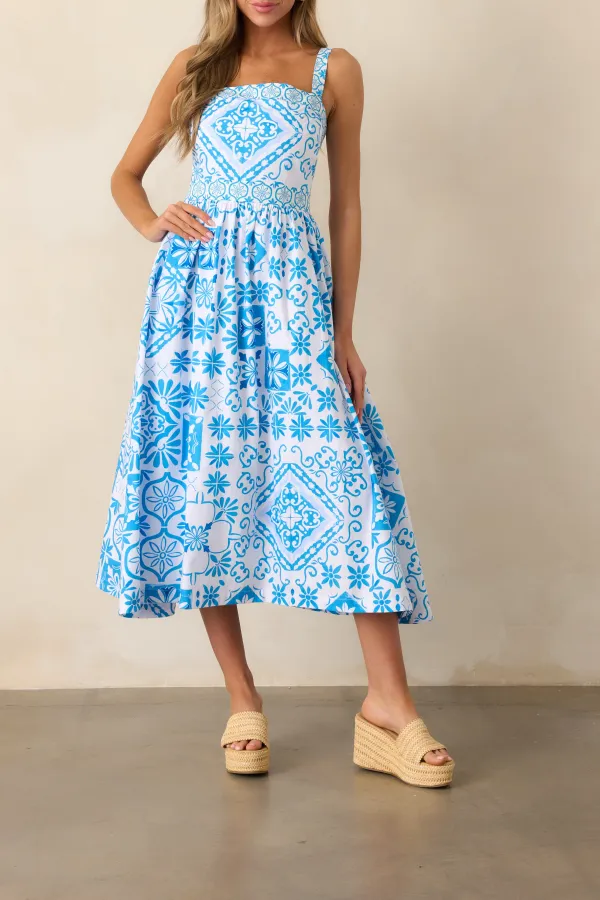 Aegean Blue Tile Midi Dress