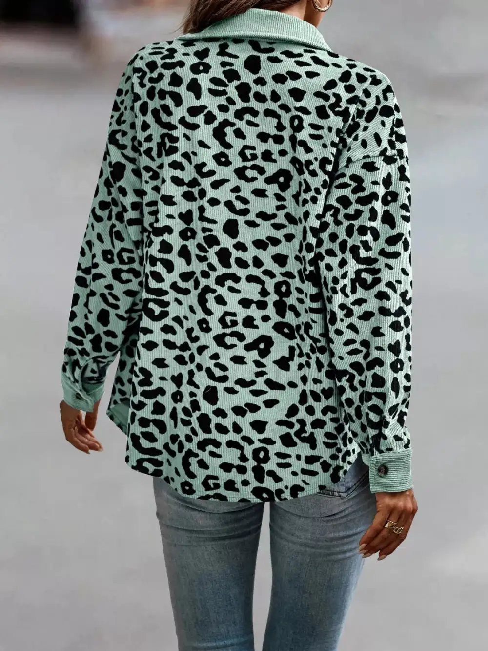 Full Size Leopard Print Button-down Jacket Plus Size