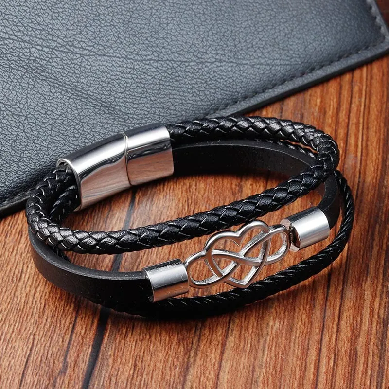 Geometric Leather Titanium Steel Buckle Bracelet