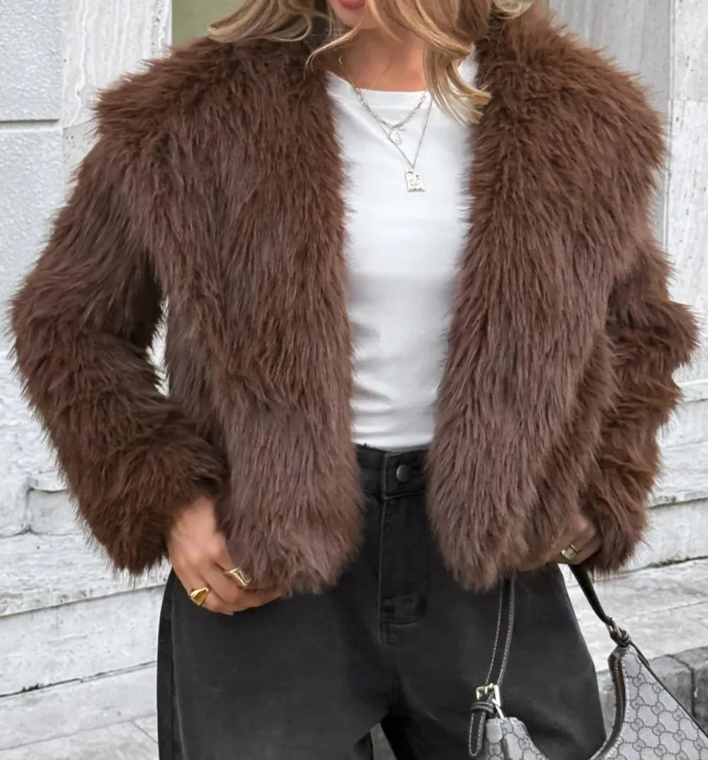 Open Front Faux Fur Cropped Jacket