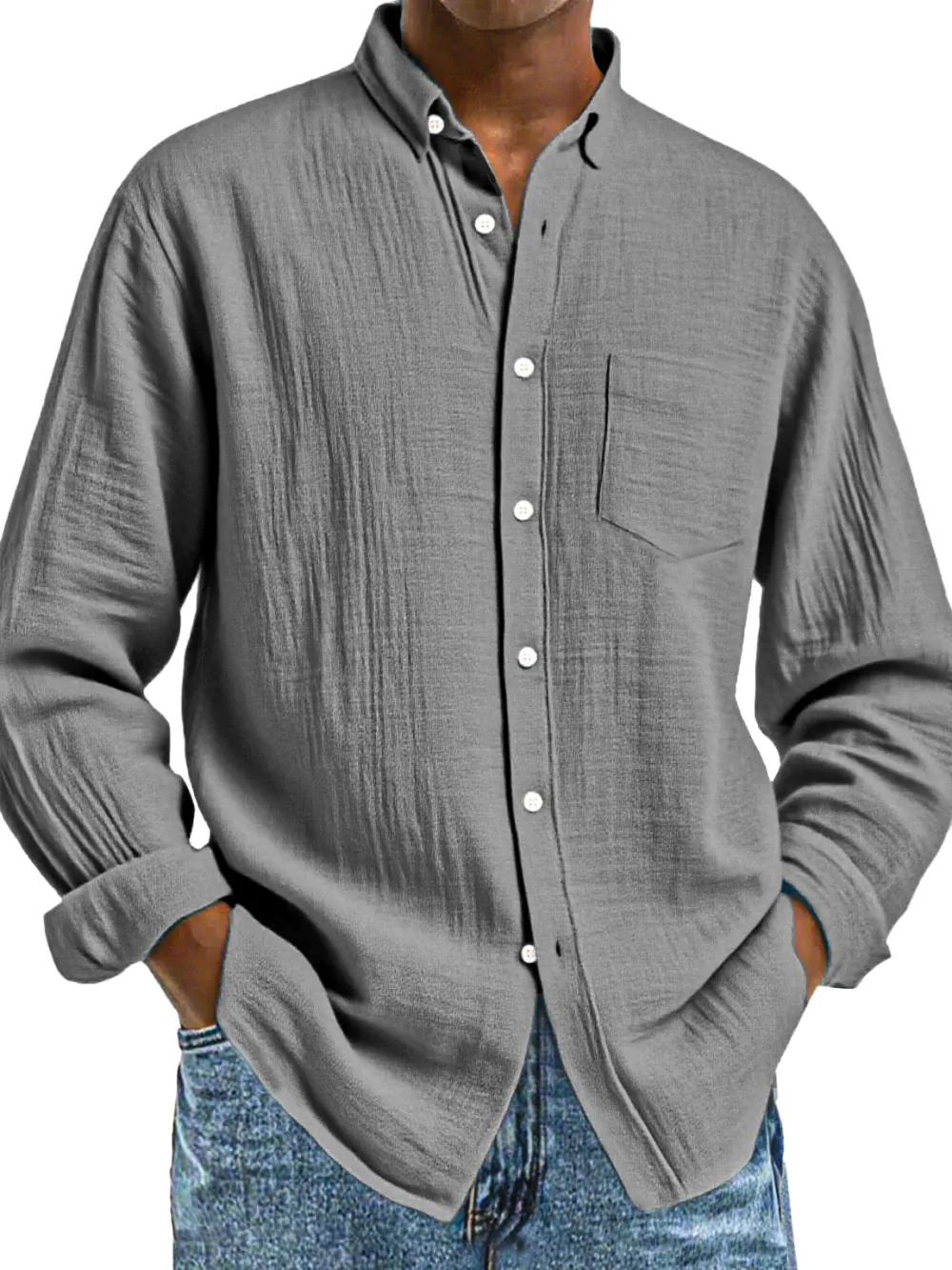 Structured Long Sleeve Button Front Shirt