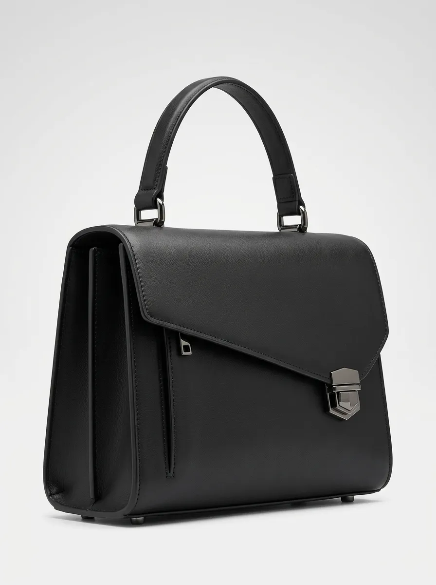 Women's Modern Leather Look Finish Black Handheld Satchel