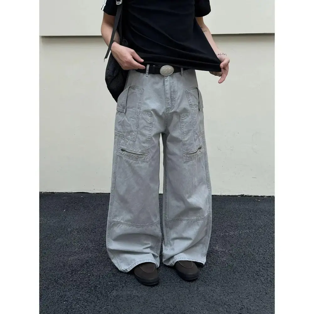 Wide Leg Multi Pocket Full Length Jeans
