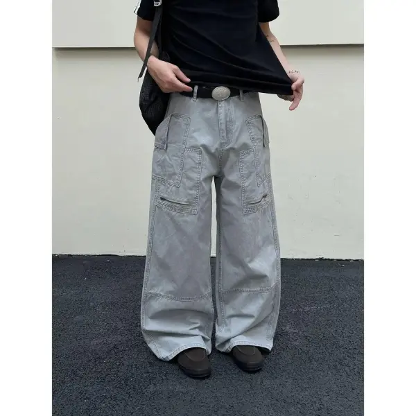 Wide Leg Multi Pocket Full Length Jeans