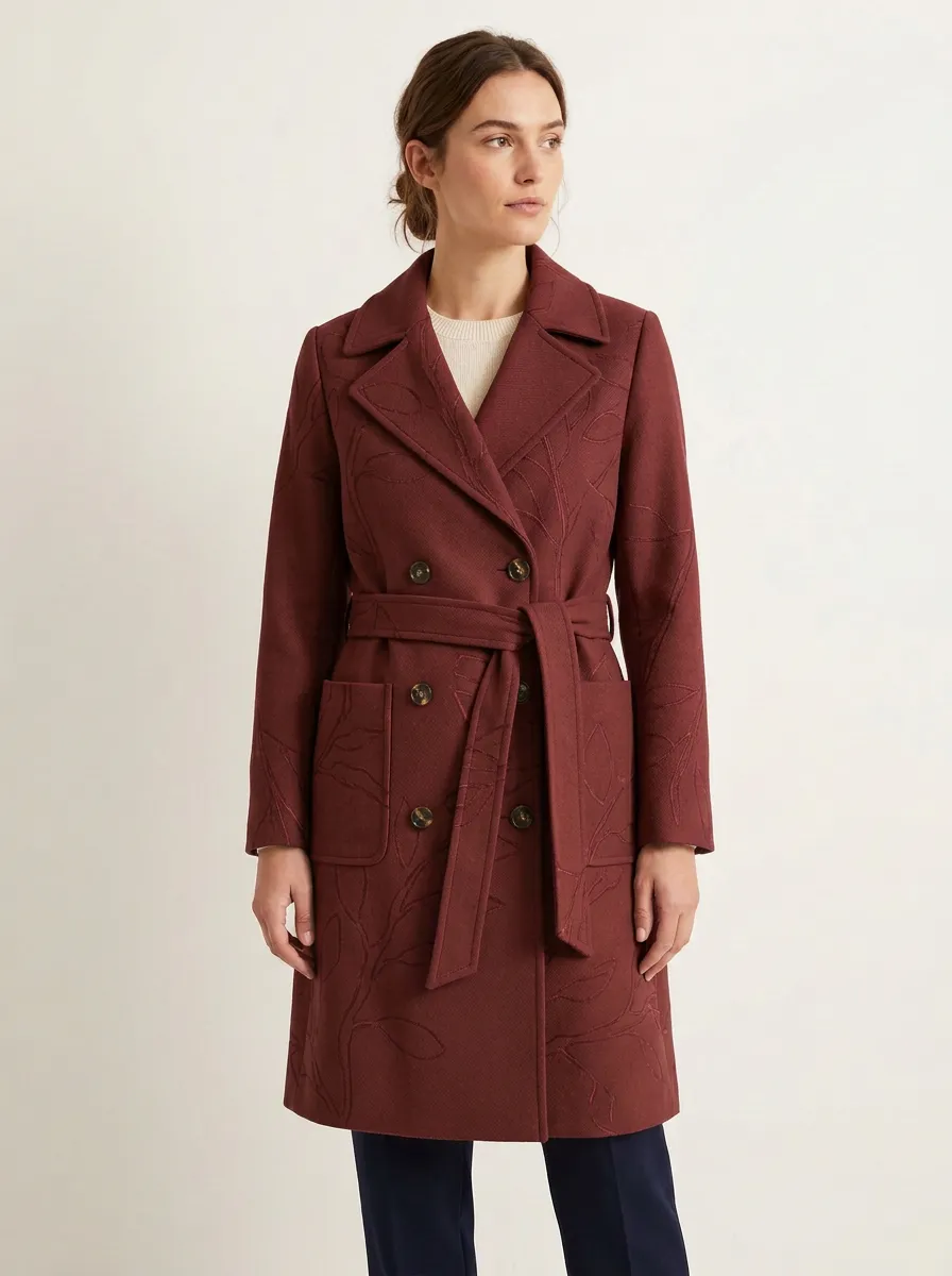 Women's Botanical Leaf Pattern Wool-Blend Coat
