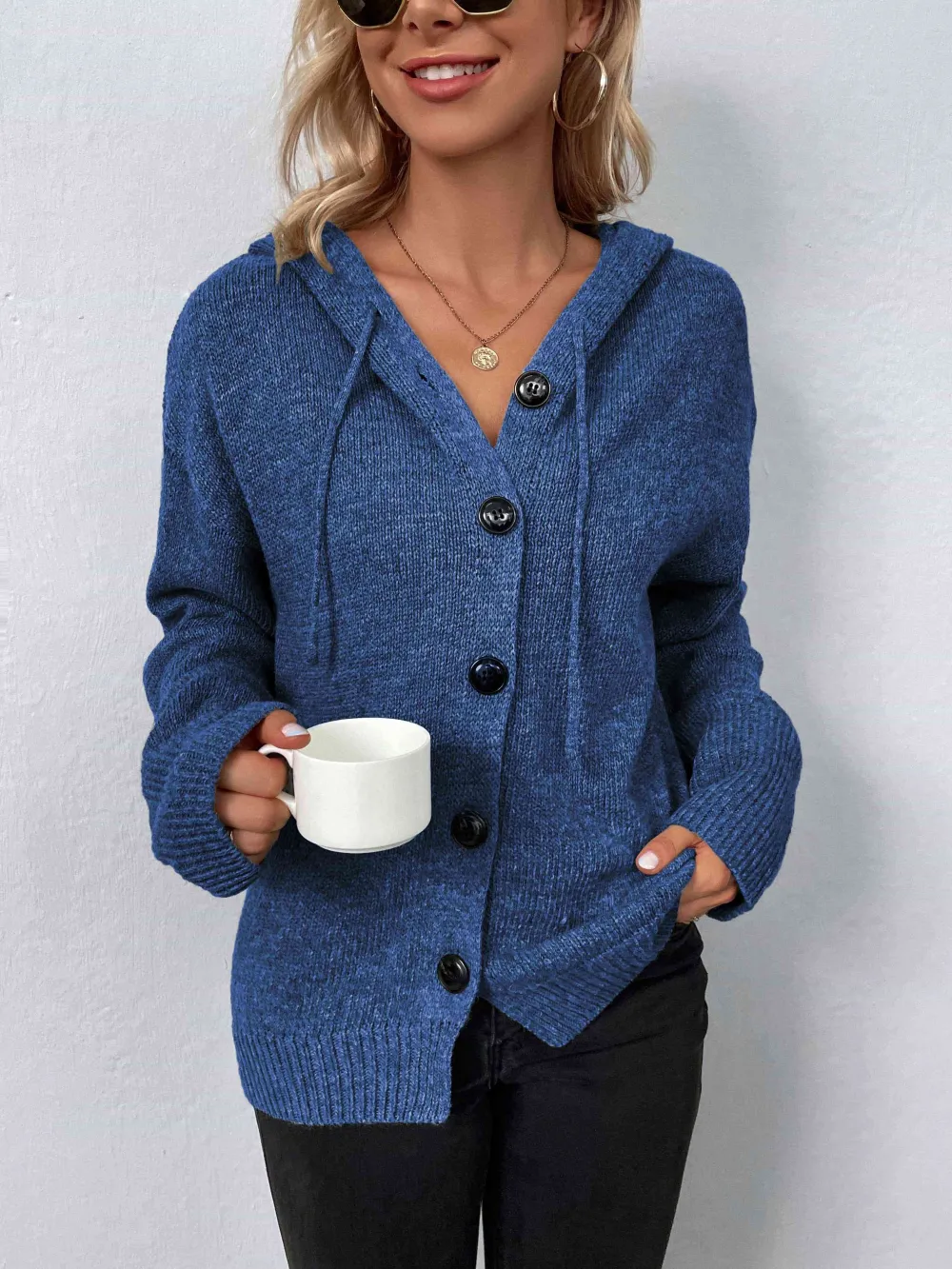 Hooded Button Front Sweater