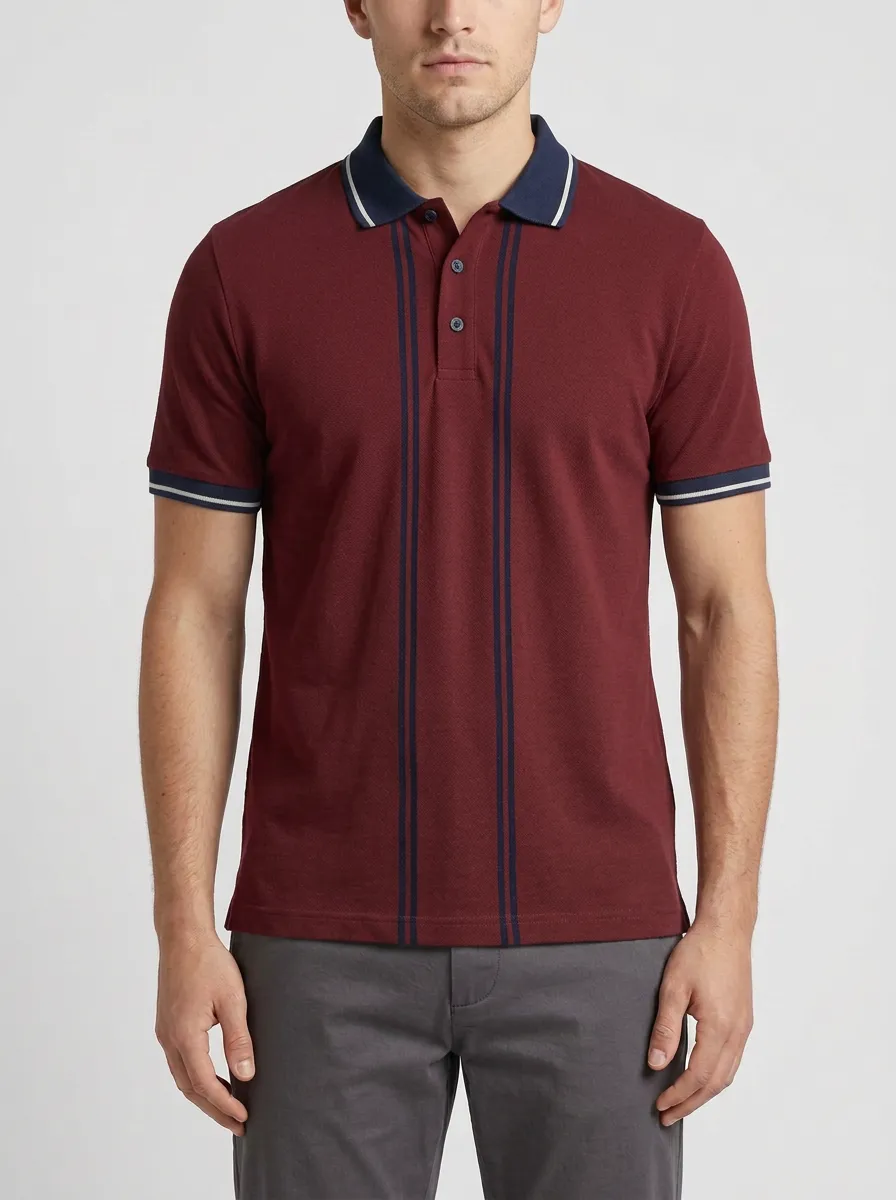 Men's Casual Vintage Vertical Stripe Printed Polo Shirt