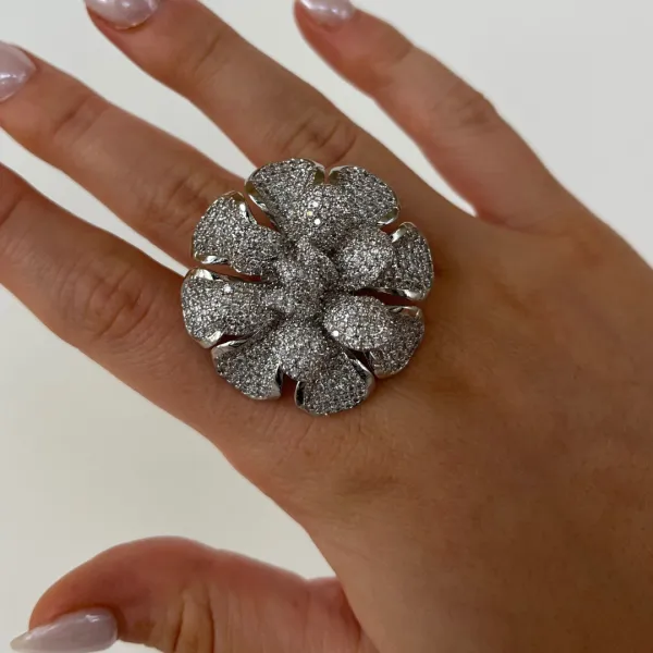 Flower Crystal Accent Statement Ring