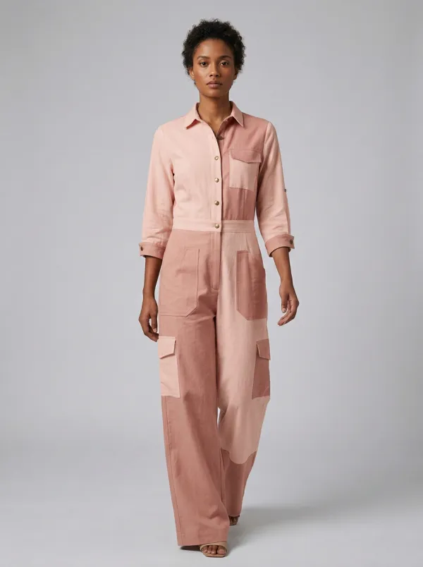 Women's Marin Casual Utility Two-Tone Colorblock Cargo Jumpsuit