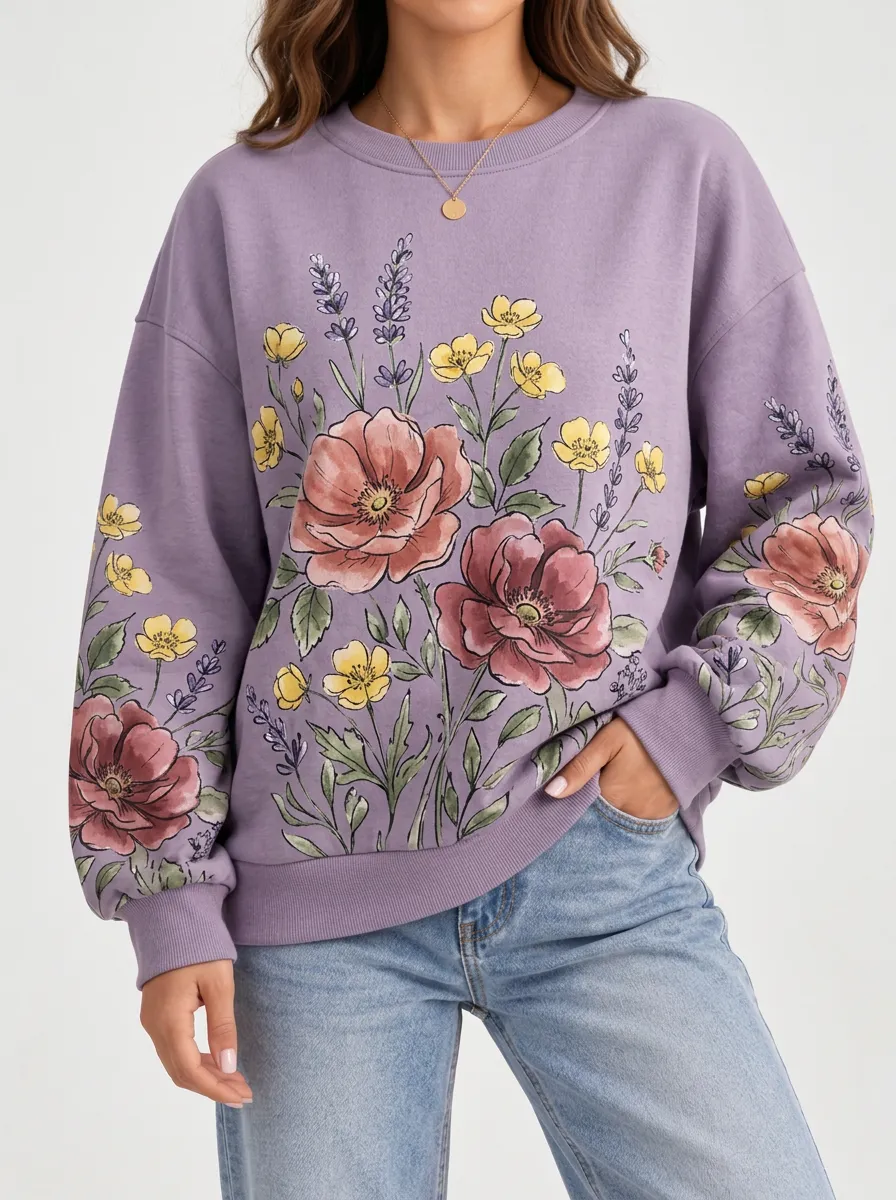 Women's Graphic Crewneck with Lavender Design