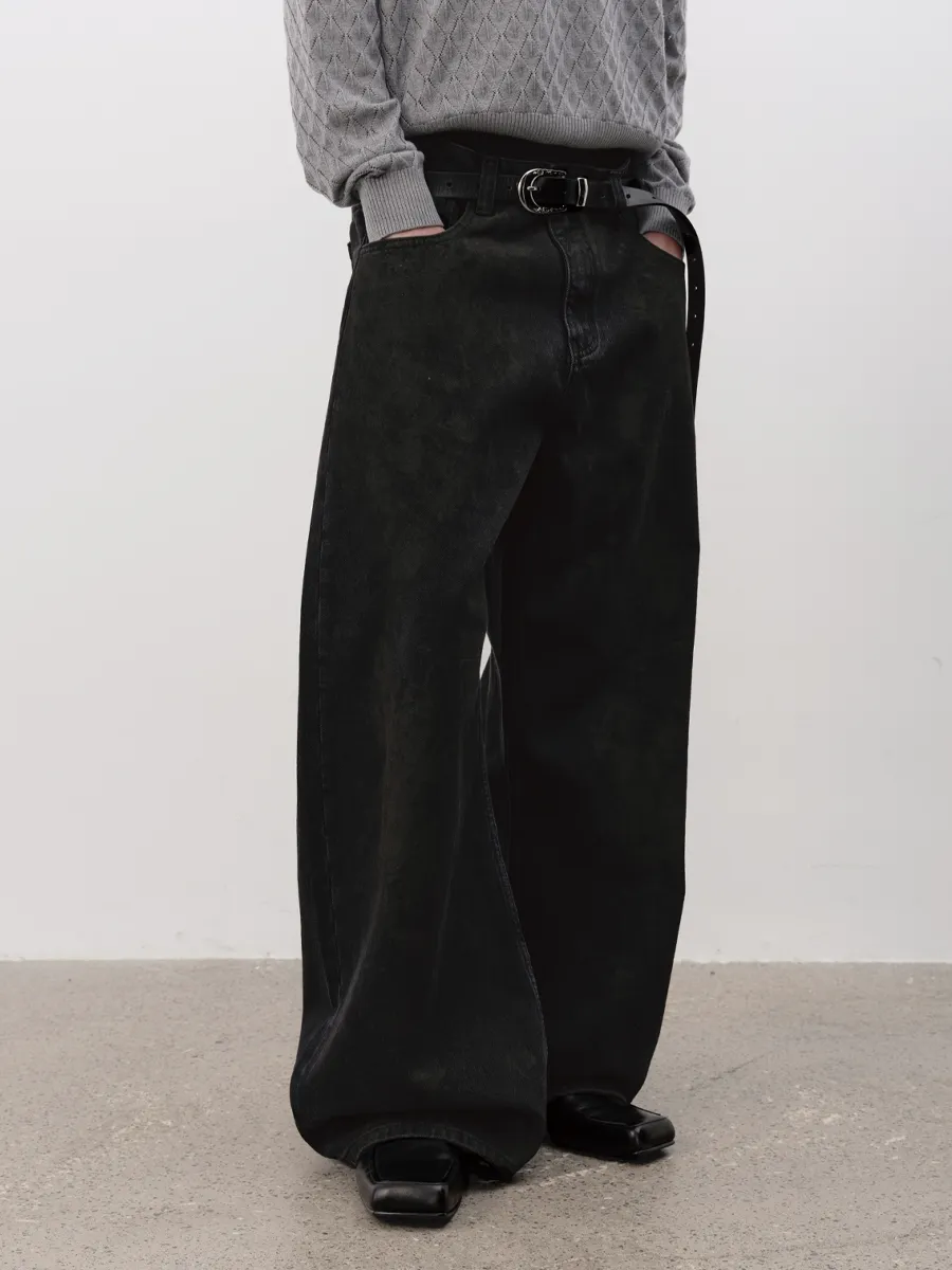 Ultra-Wide Stacked Washed Jeans
