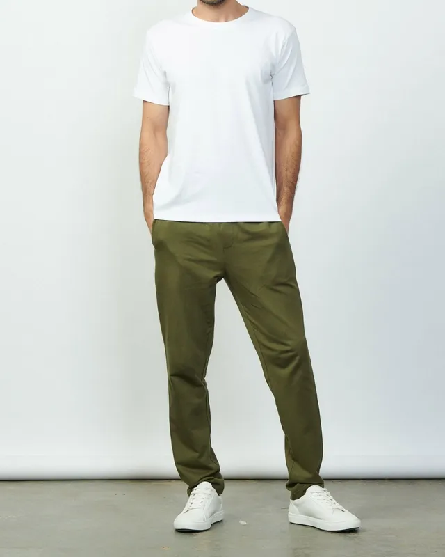 Military Green Cotton Terry Tapered Pants