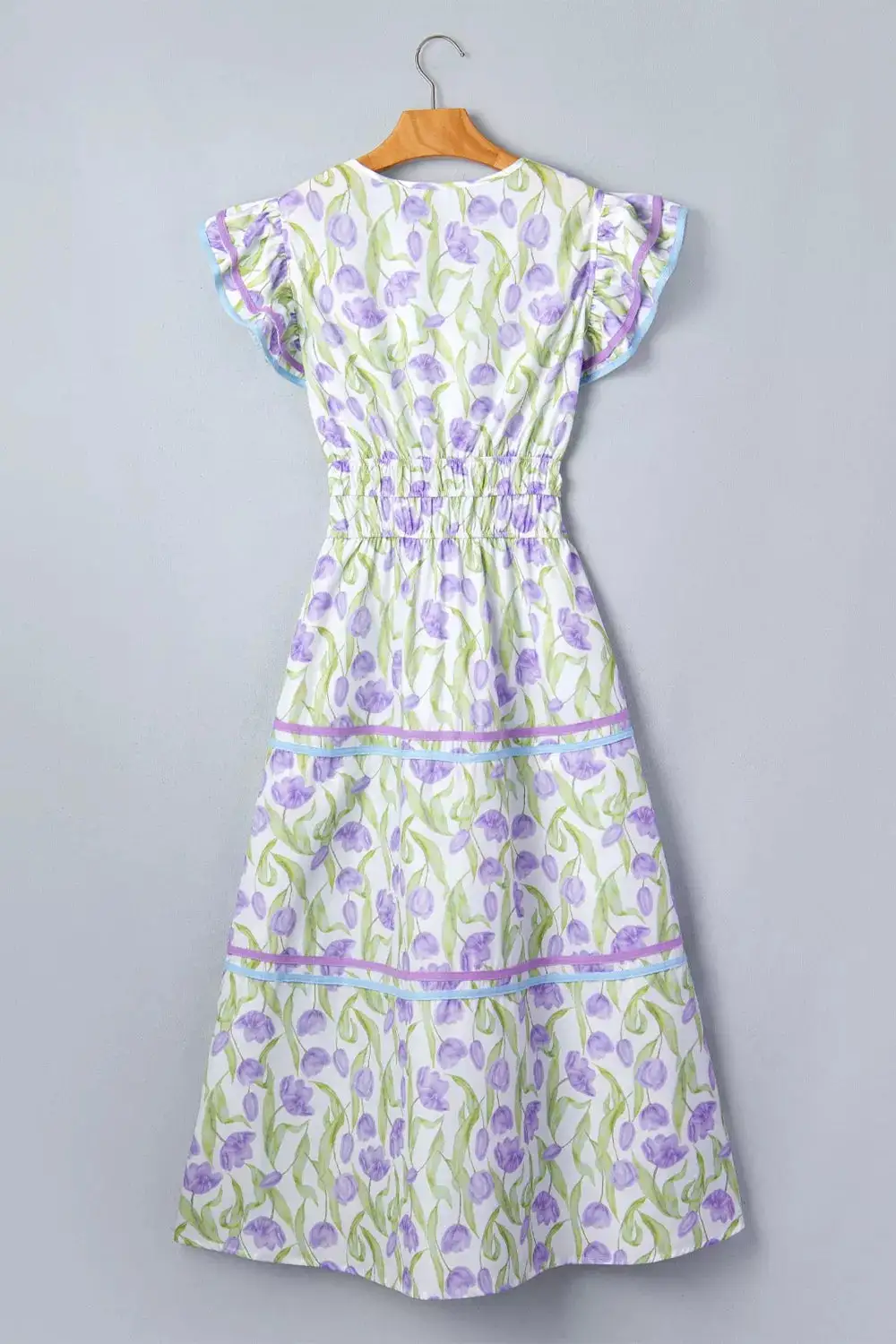 Print Contrast Trim Midi Dress