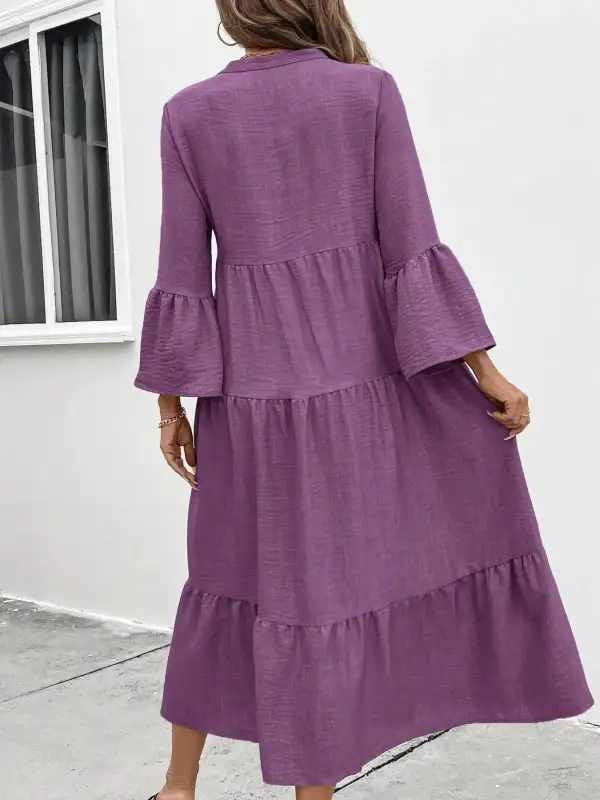 Button Front Ruffle Tiered Dress Casual