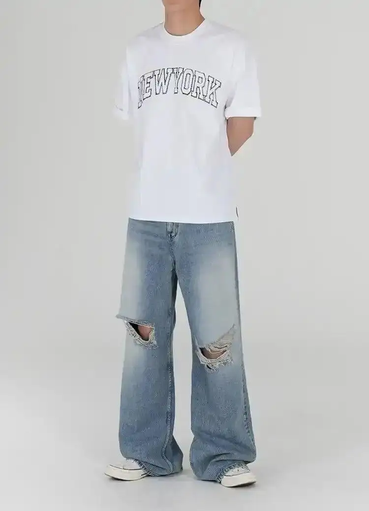 Washed Ripped Knee Jeans