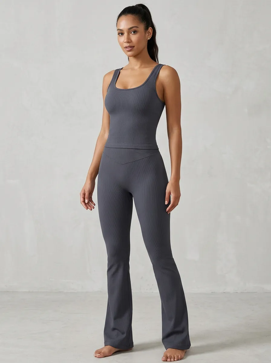 Ribbed Tank-Top Women's Tank Top Flare Pants Active Set