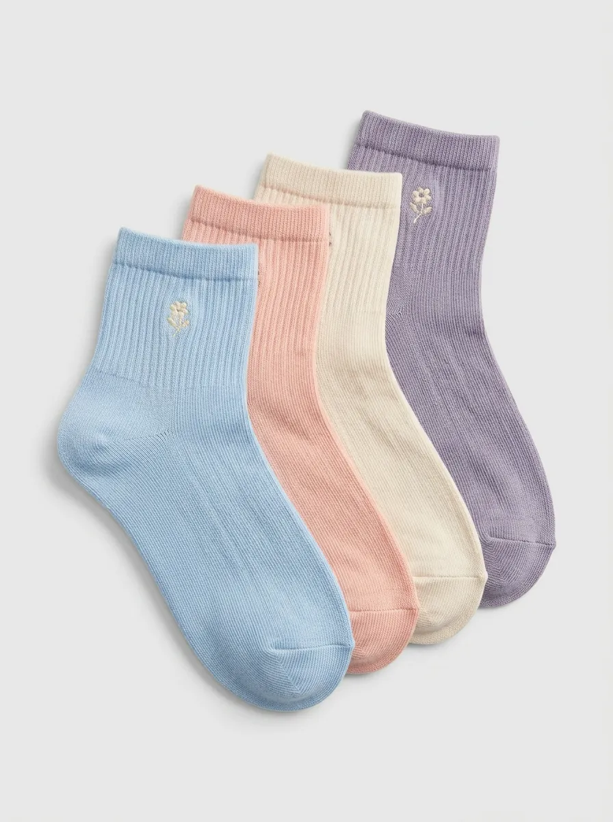 Ribbed Floral Four-Pair Crew Socks