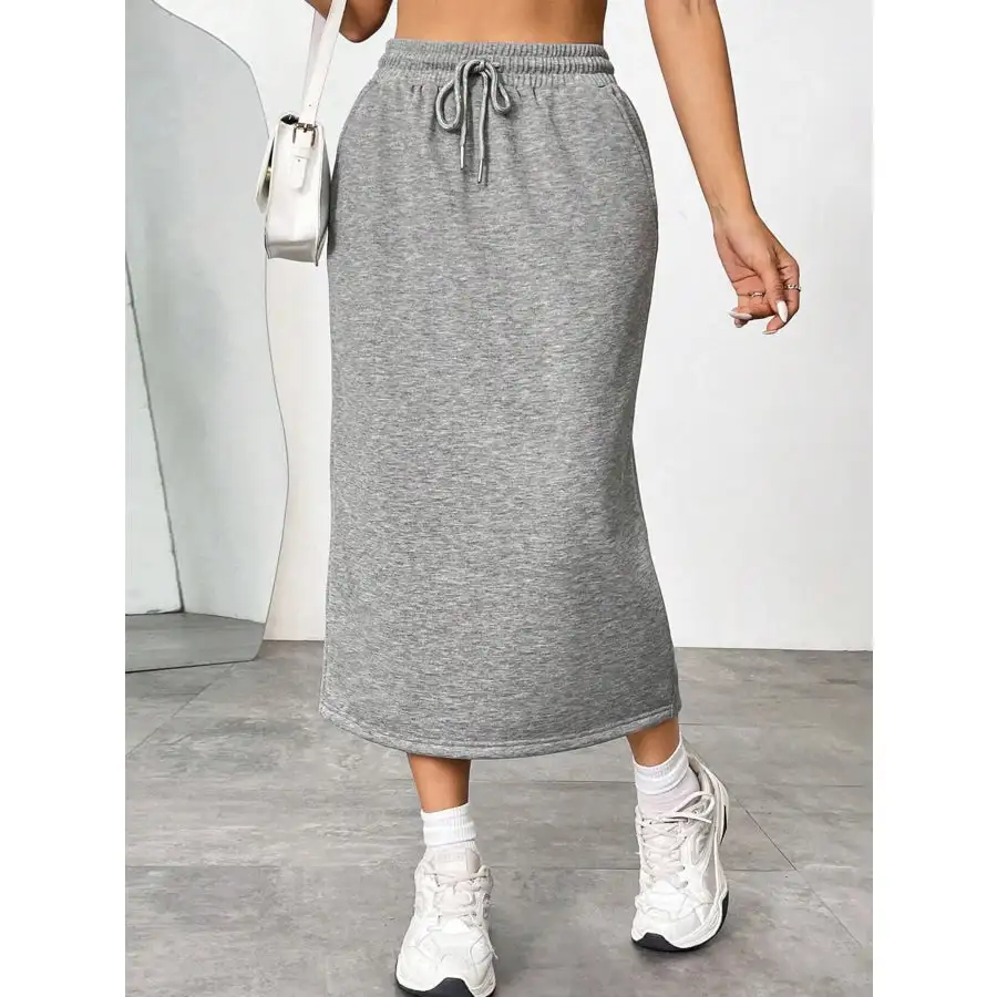 Slit Drawstring Midi Skirt