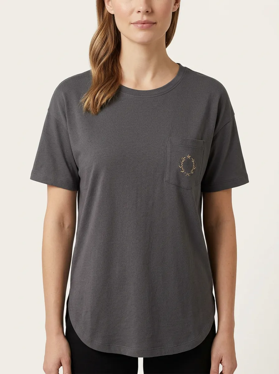 Women's Laurel Wreath & Star Embroidered Pocket Crewneck T-Shirt