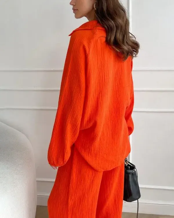 Casual Two-Pieces Outfits Solid Color Casual Top Loose Bootcut Trousers Pants Sets