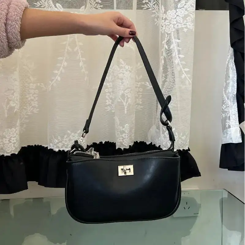 Classic Black Leather Shoulder Bag