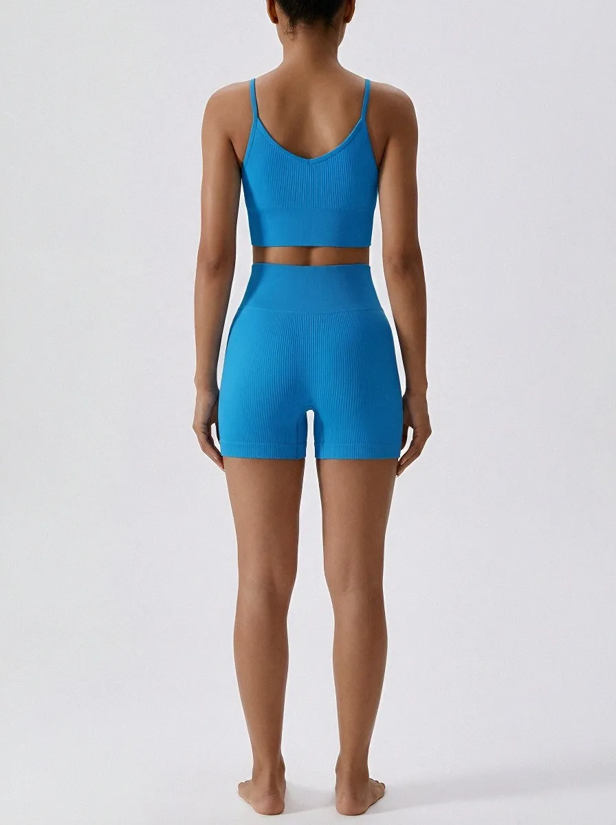 Easy-Wear Ribbed Texture Seamless Design Edit Women's Tank Top And Sports Shorts Set