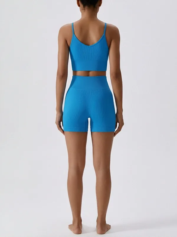 Easy-Wear Ribbed Texture Seamless Design Edit Women's Tank Top And Sports Shorts Set