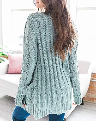 Women's Cable Knit Cardigan Long Sleeve Open Front Button Down Knitwear Sweater Coat