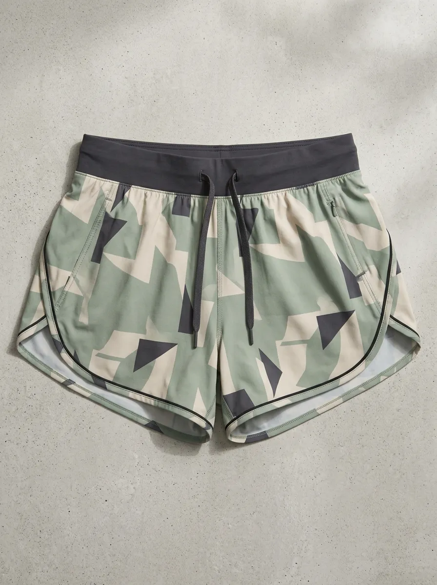 Women's Motion Athletic Fitness Geometric Camo Printed Shorts