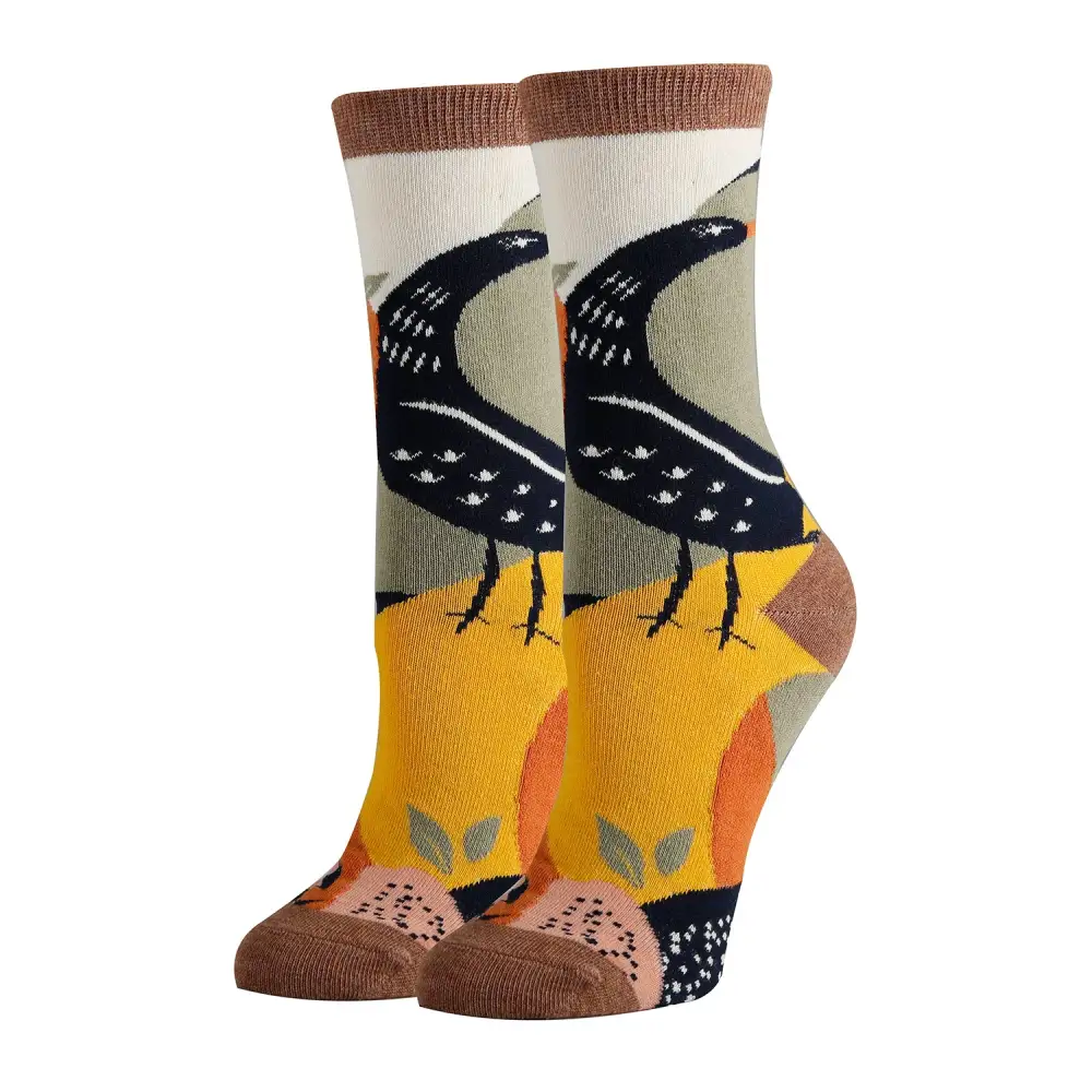 Cotton Blend Fern Motif Crew Socks