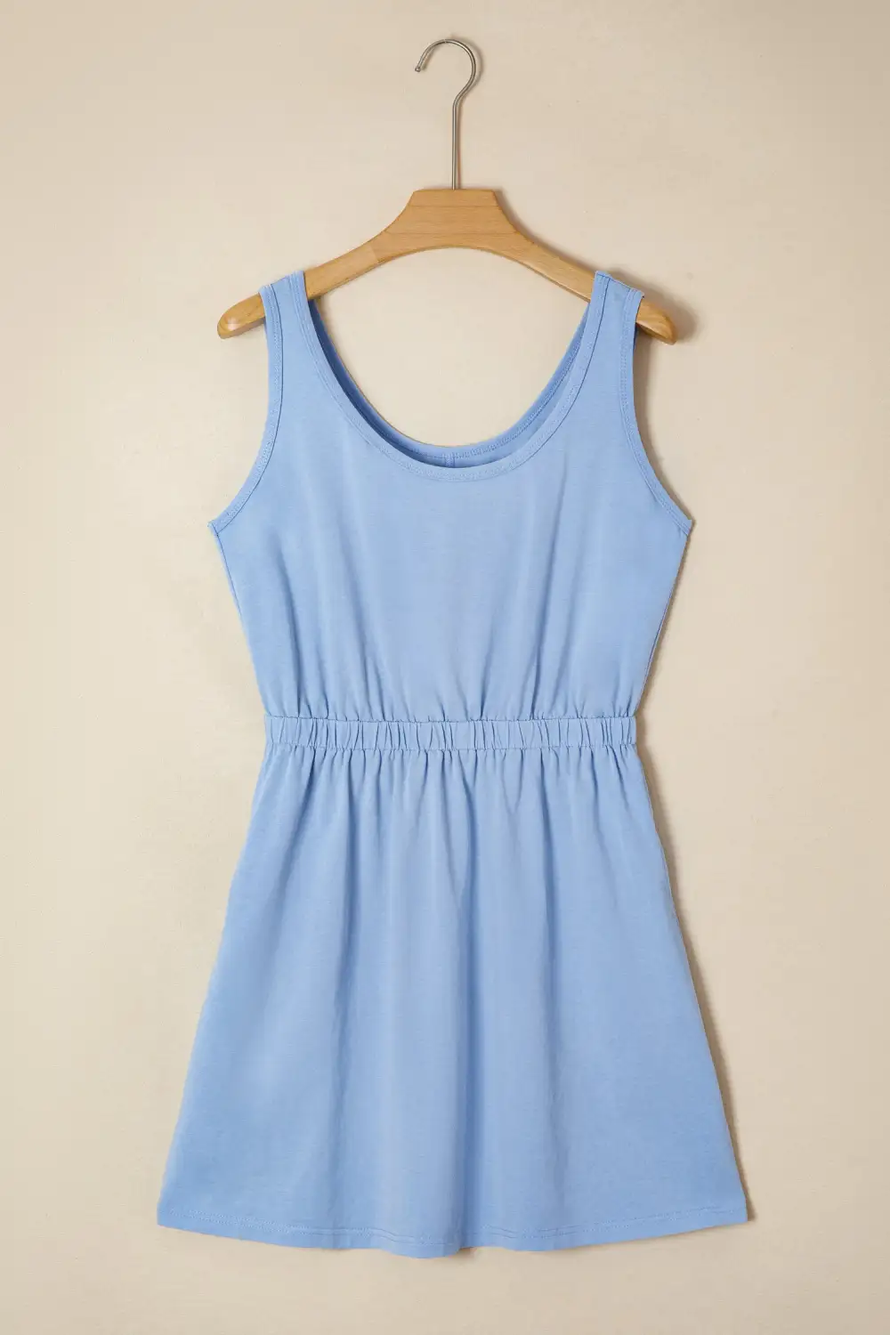 Sky Mineral Wash Elastic Waist Tank Dress With Side Pockets