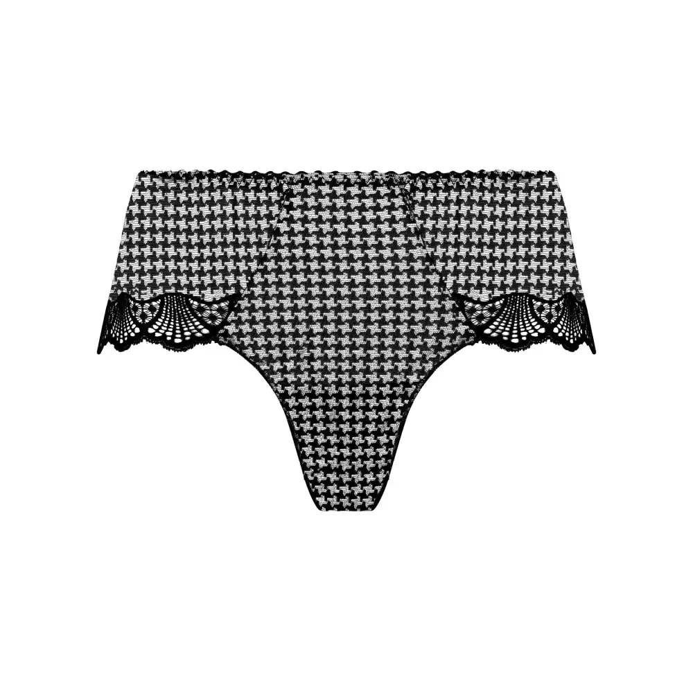 Women's High Cut Low Rise Flat Seams Elastic Waistband Cotton Gusset Scalloped Lace Jacquard Cotton Checkered Lightweight Soft Fabric Stretch Fit Boxer Panty