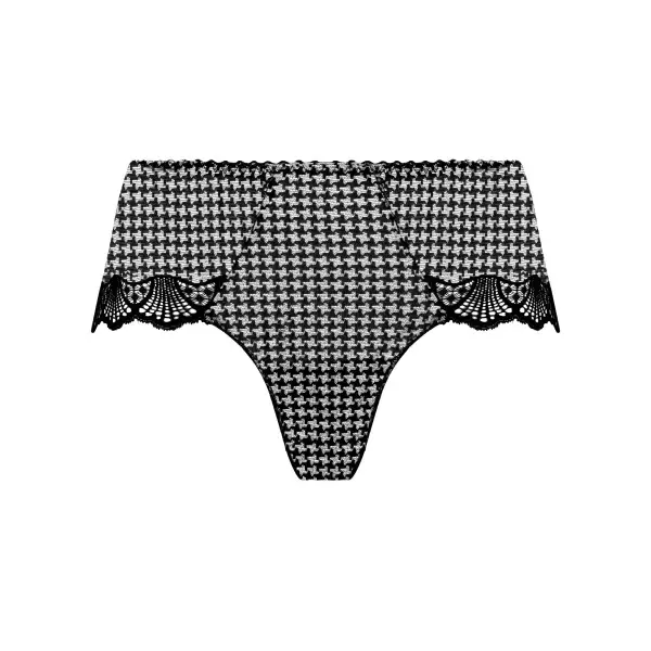 Women's High Cut Low Rise Flat Seams Elastic Waistband Cotton Gusset Scalloped Lace Jacquard Cotton Checkered Lightweight Soft Fabric Stretch Fit Boxer Panty