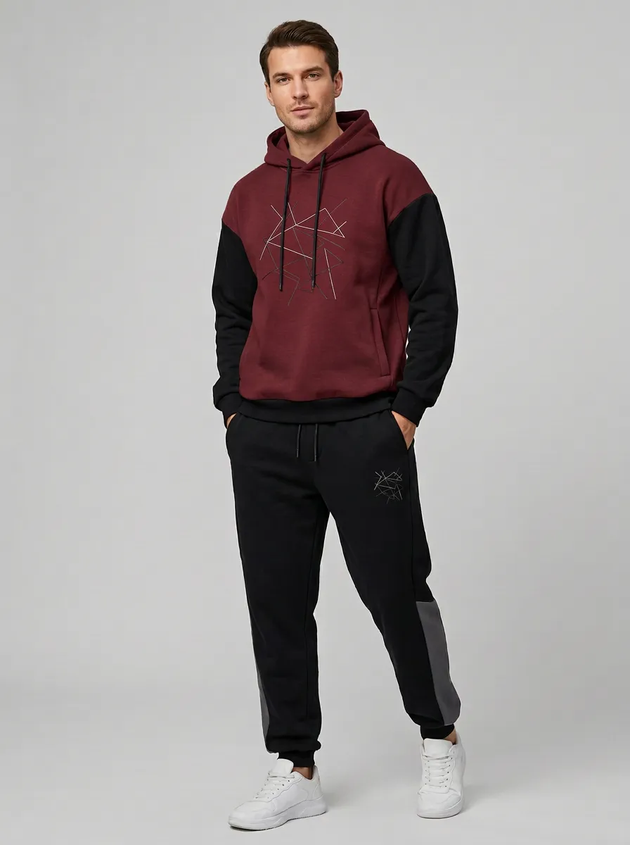 Men's Geometric Line Art Printed Hoodie Jogger Set