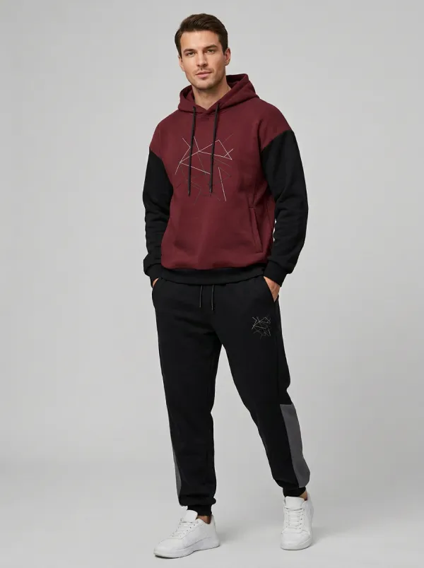 Men's Geometric Line Art Printed Hoodie Jogger Set