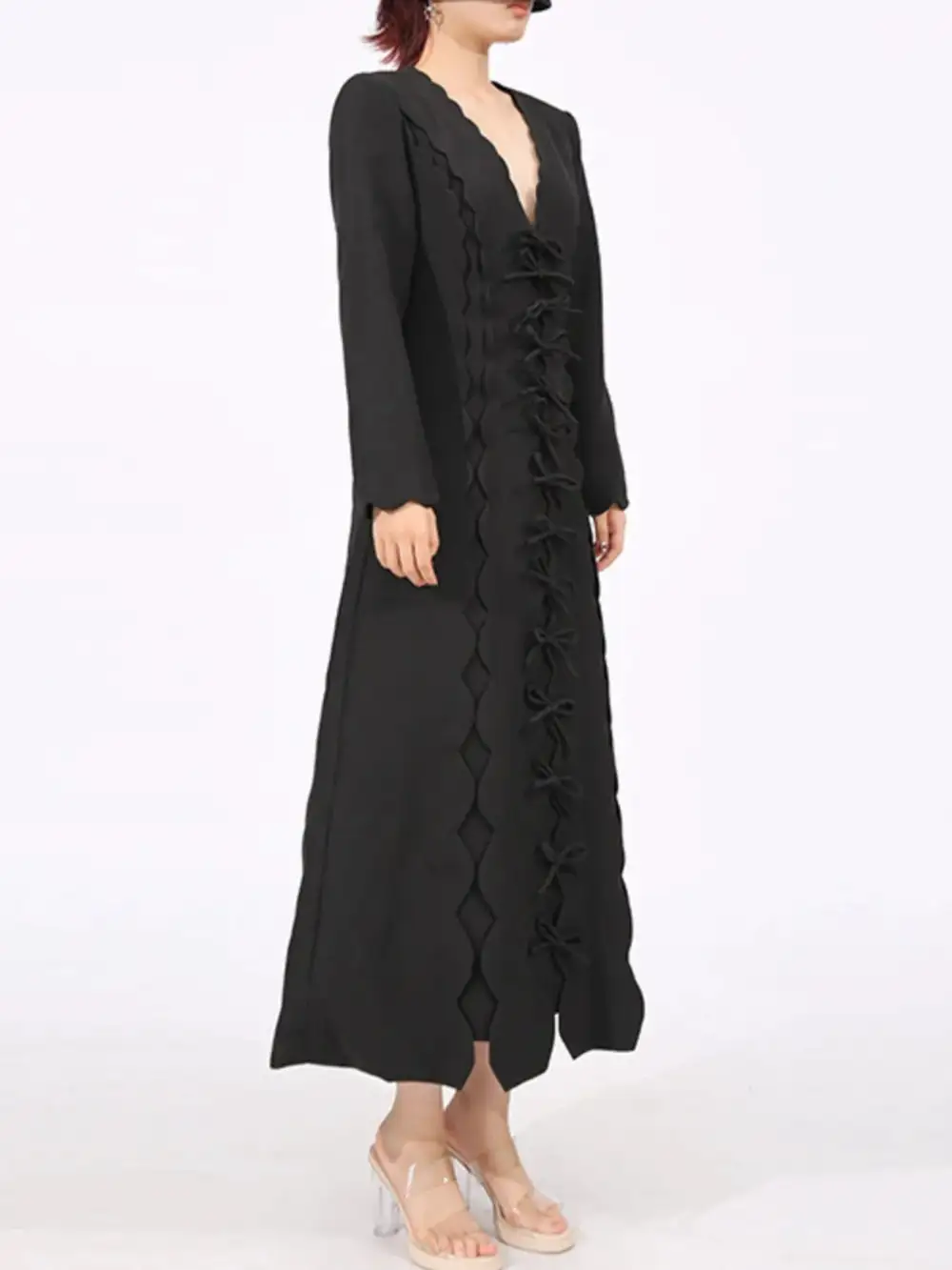 Layered Detail Long Sleeve Midi Dress