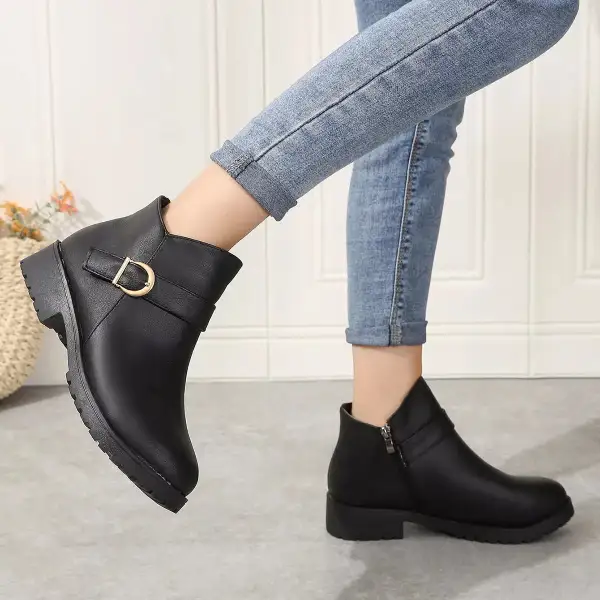 Refined Buckle Accent Ankle Boots