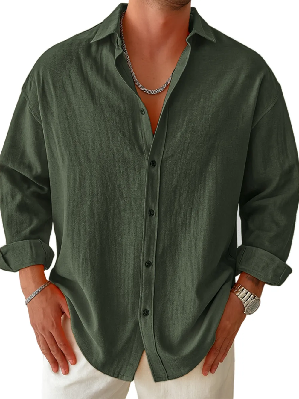 Structured Long Sleeve Pleated Front Shirt