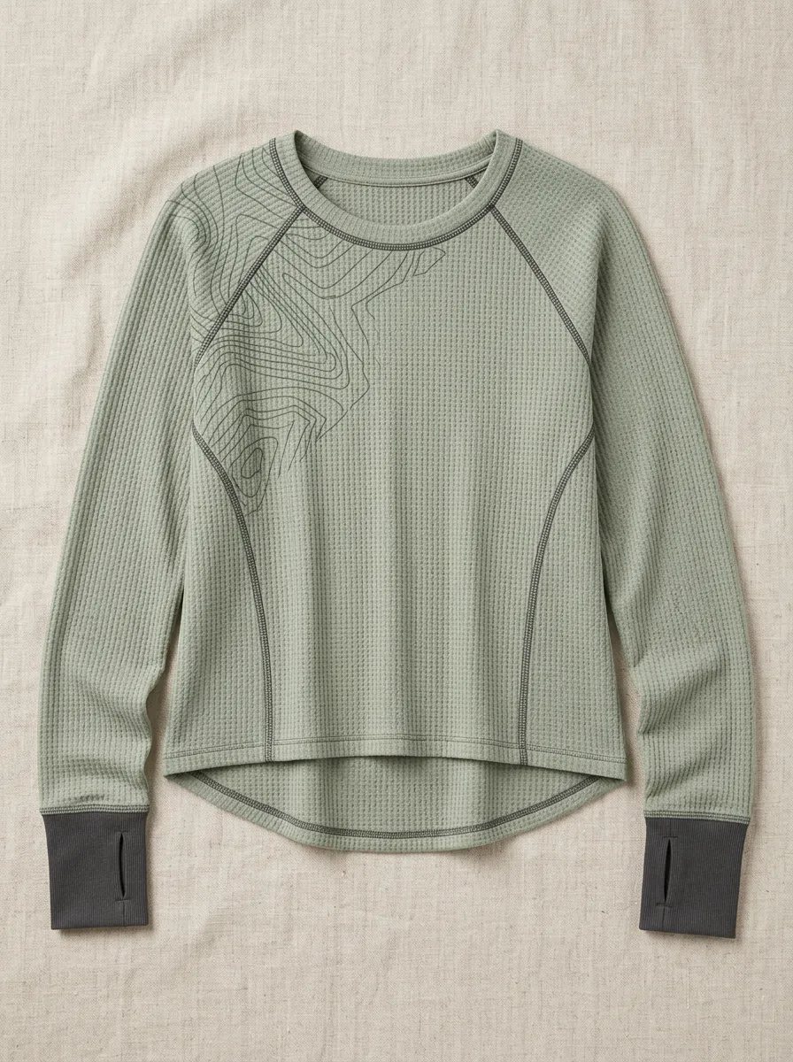Women's Hiking Lover Topographic Map Printed Waffle Top