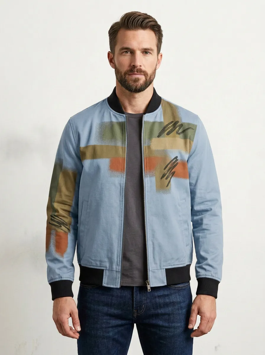 Spray-Effect Print Bomber Jacket