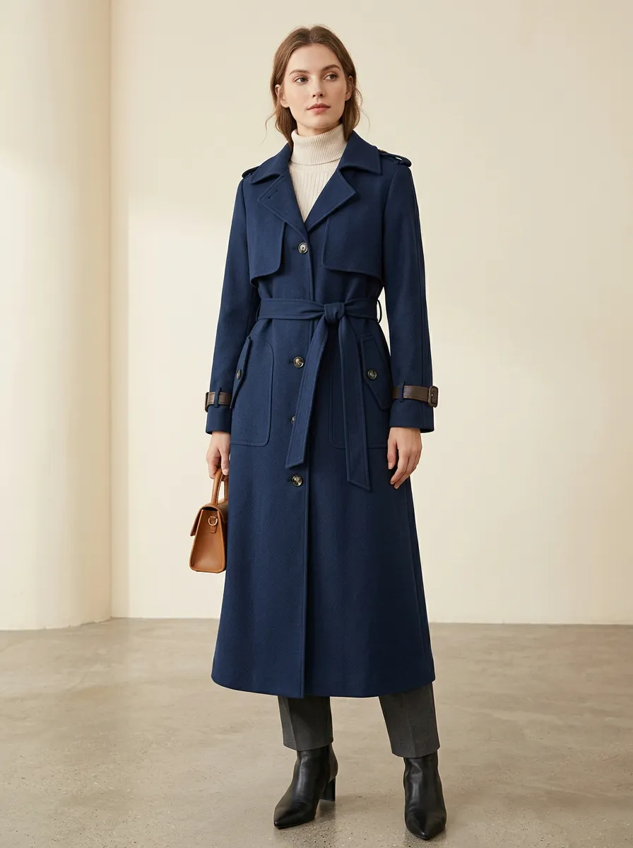 Women's Modern Belted Long Trench Coat