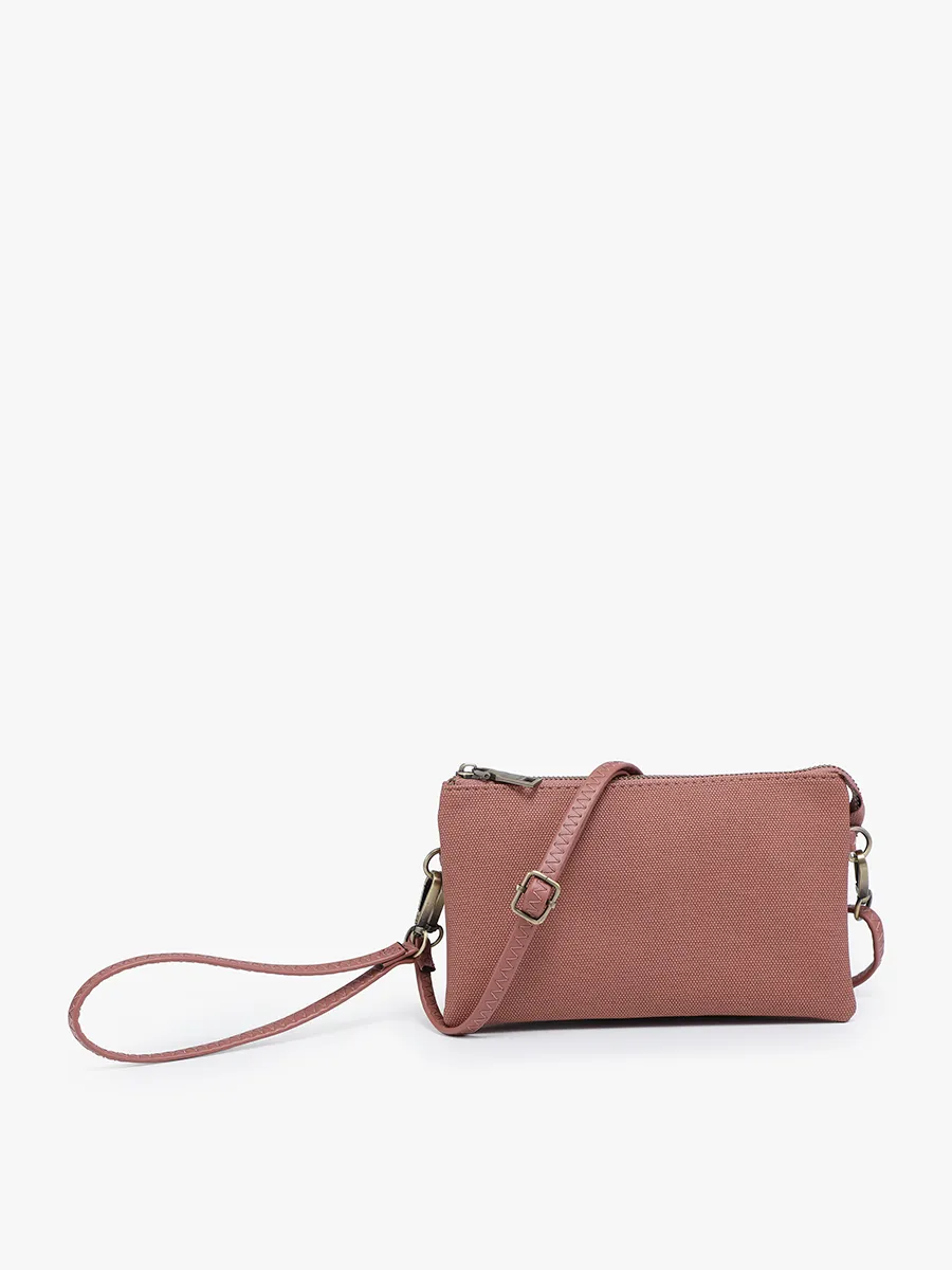 Faux Canvas Multi Compartment Crossbody Wristlet