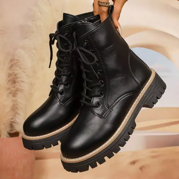 Textured Lace-Up Platform Boots
